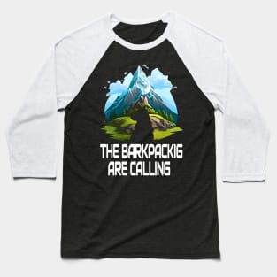 cool hiking season dog silhouette mountaineering backpacking mountain climbing nature lover traveling trekking Baseball T-Shirt